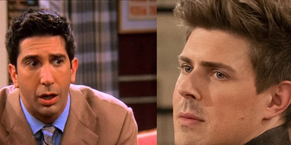 A split image of Ross in Friends and Jesse in HIMYF