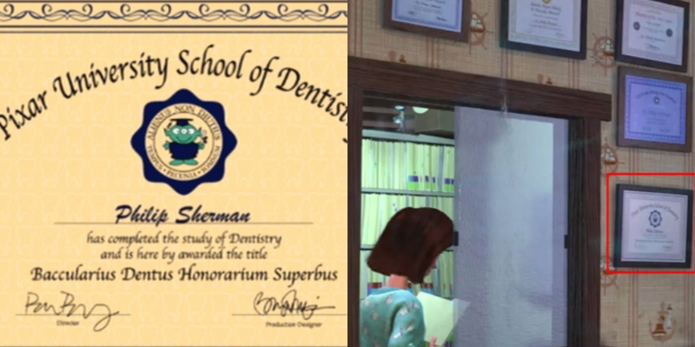 A split image of the Pixar University school of Dentistry from Pixar