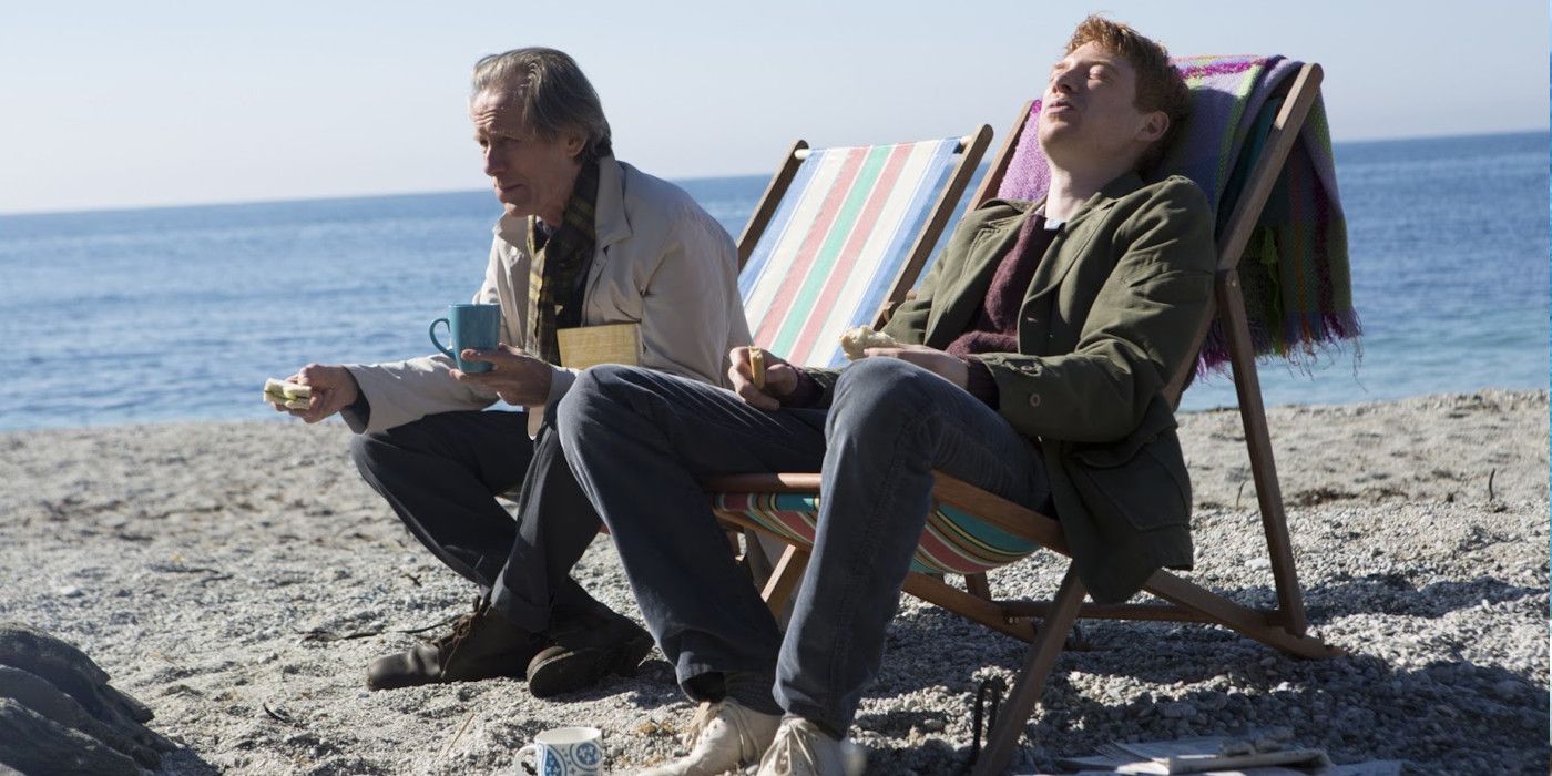 Tim and his dad on the beach in About Time