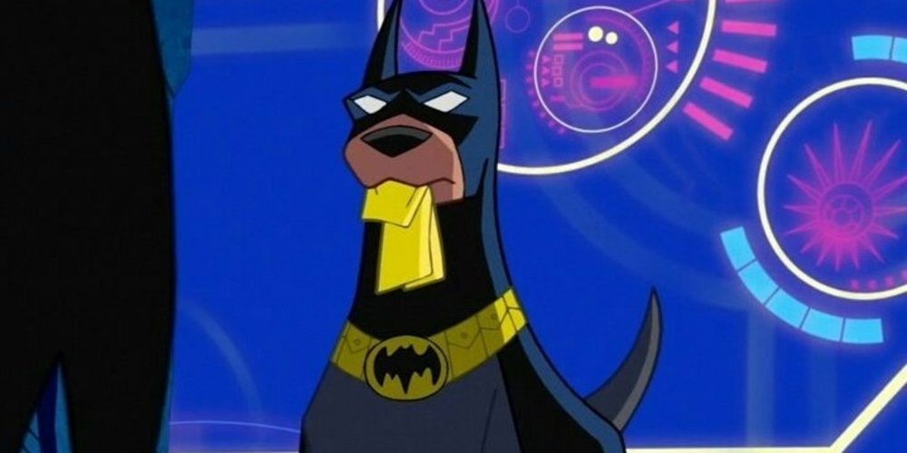 Ace the Bat Hound with a piece of cloth in his mouth in Batman