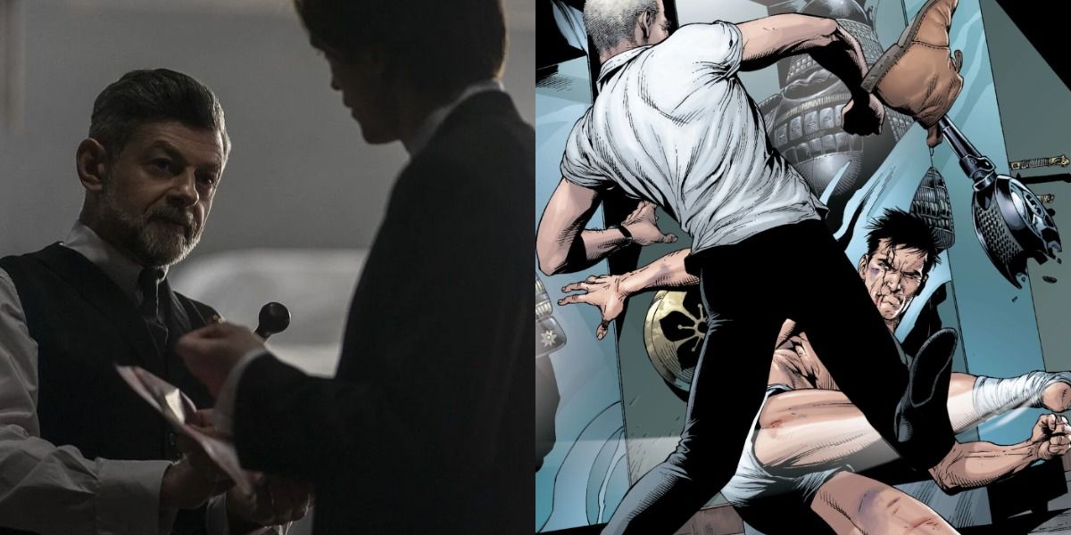 Alfred gives Bruce his cufflinks in The Batman while Batman kicks Alfred&rsquo;s prosthetic leg off in Earth One.