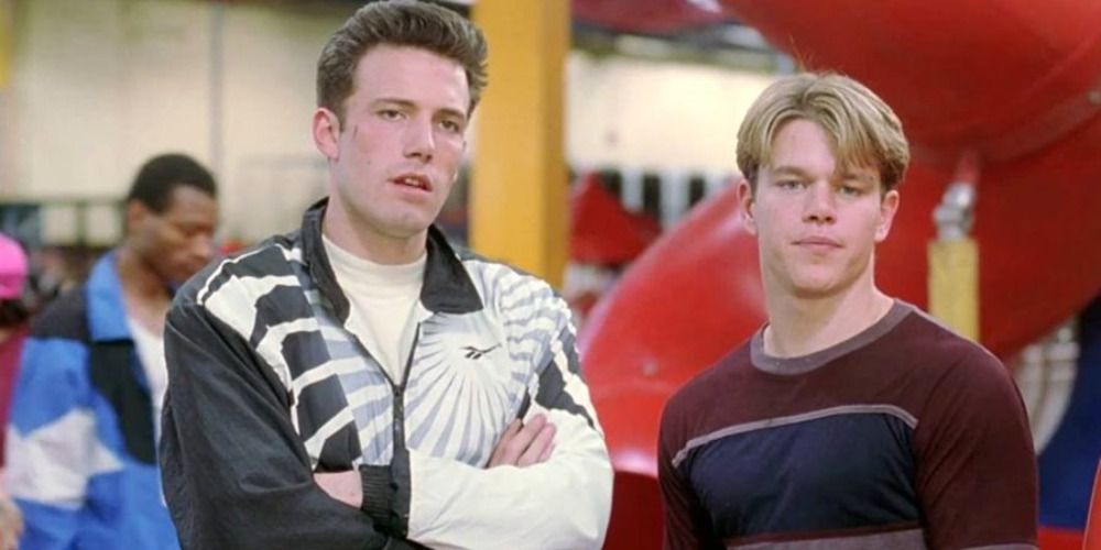 An image of Ben Affleck and Matt Damon looking serious in Good Will Hunting