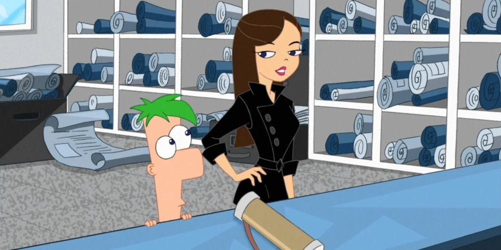 An image of Ferb and Vanessa talking in Phineas and Ferb