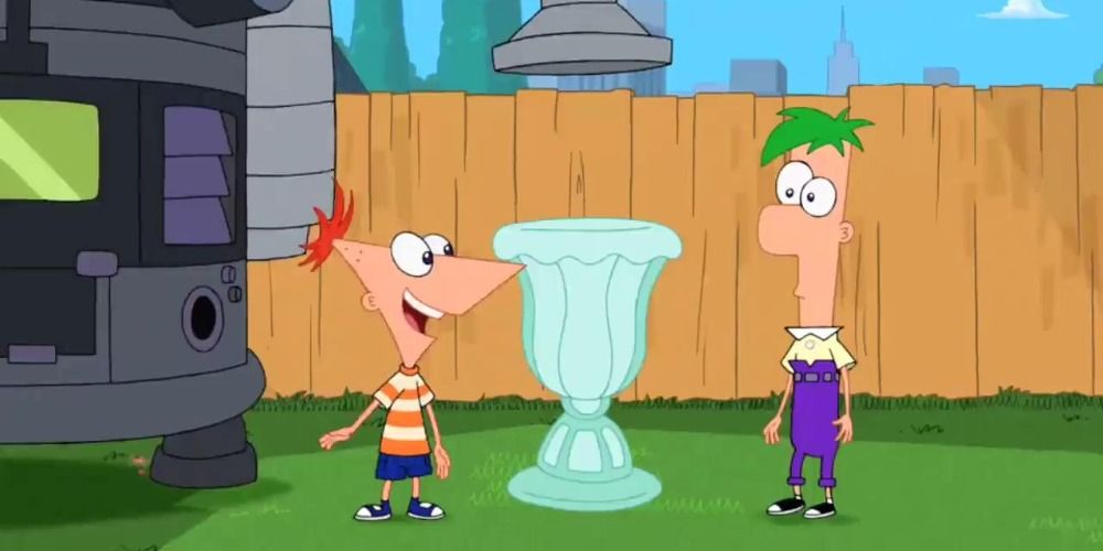 An image of Phineas and Ferb making an ice cream maker
