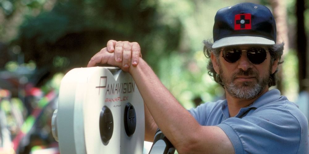 An image of Steven Spielberg filming Jurassic Park