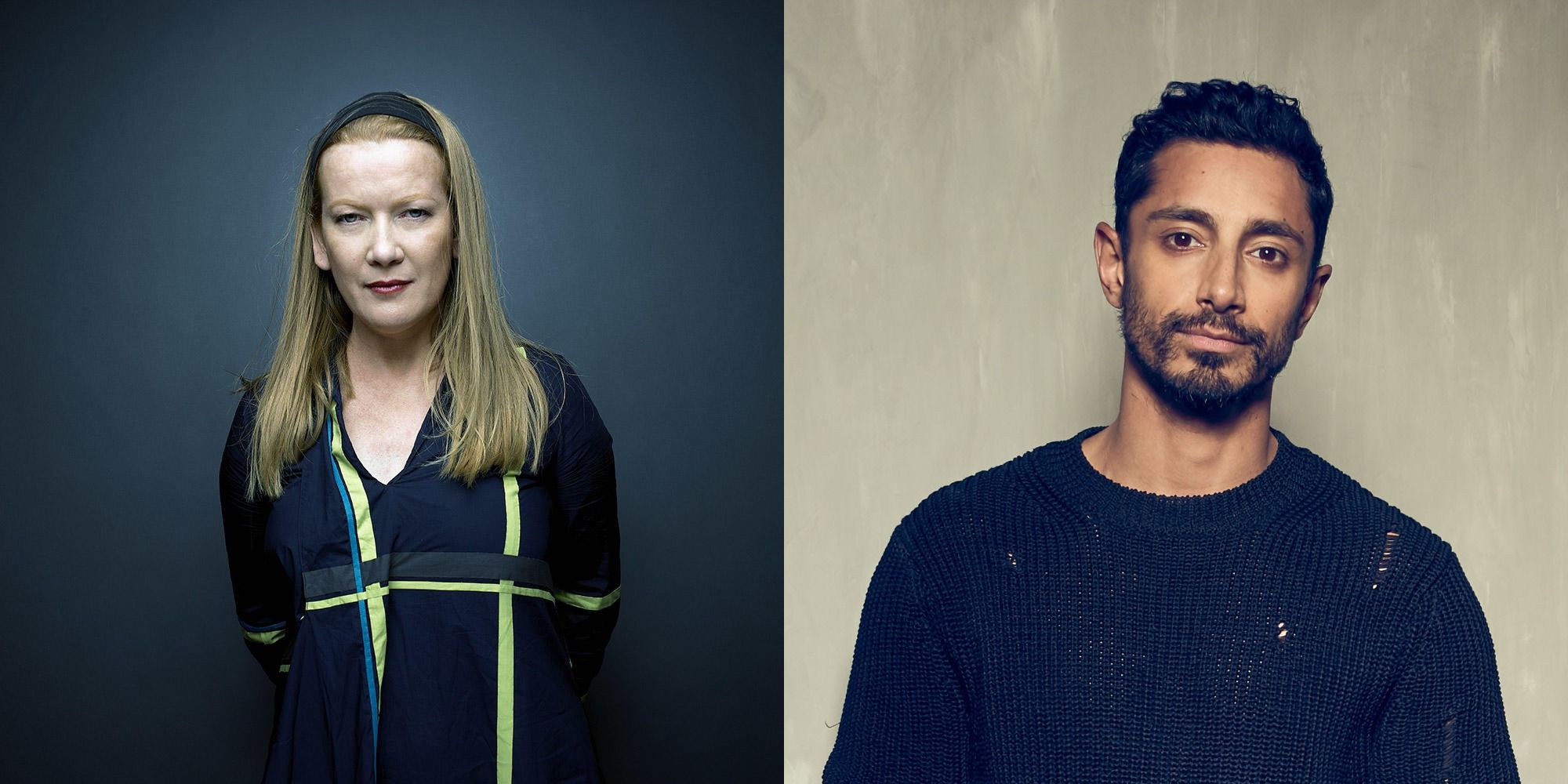 Split image showing Andrea Arnold and Riz Ahmed