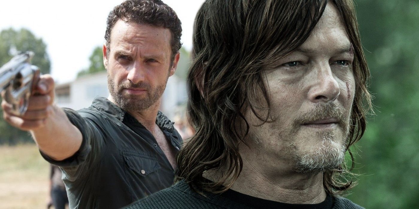 Andrew Lincoln as Rick Grimes and Norman Reedus as Daryl Dixon in Walking Dead