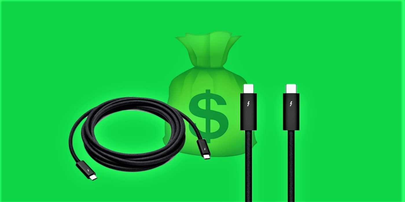 Apple Thunderbolt 4 Pro Cable renders over money bag emoji