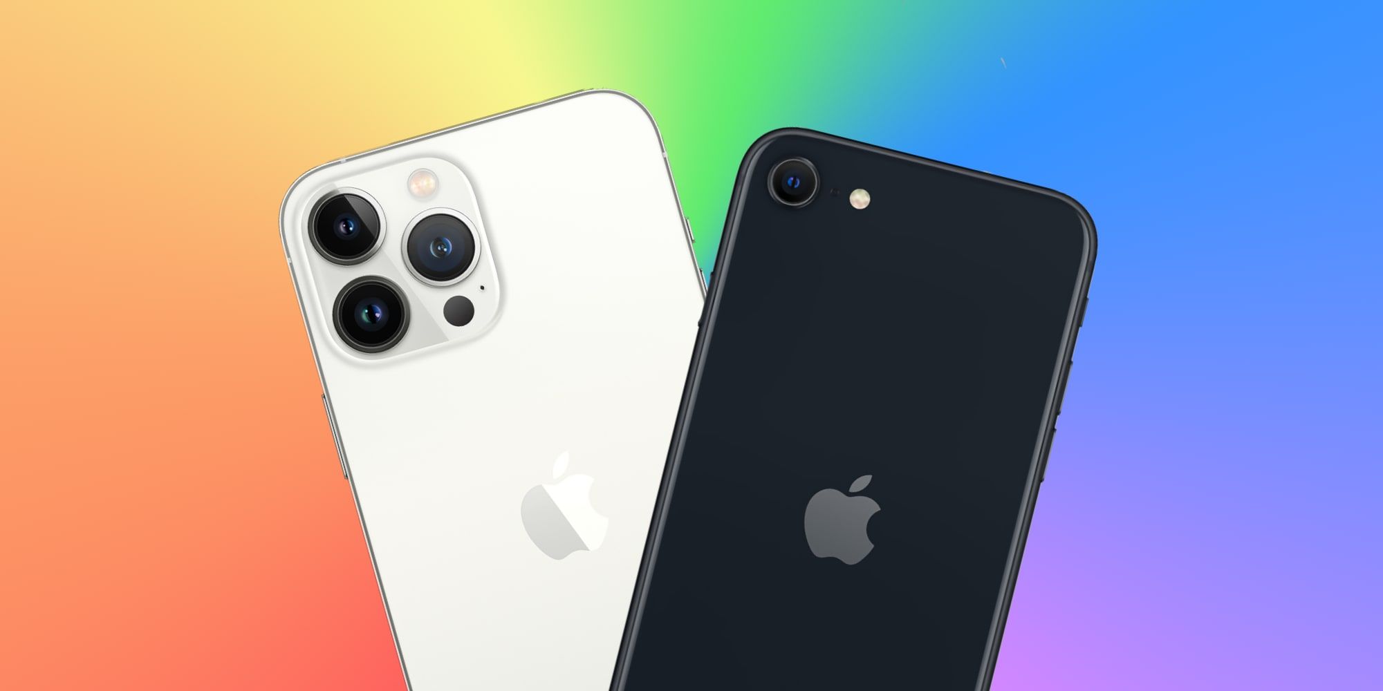 Apple iPhone 13 Pro bianco iPhone SE 3 nero su arcobaleno BG