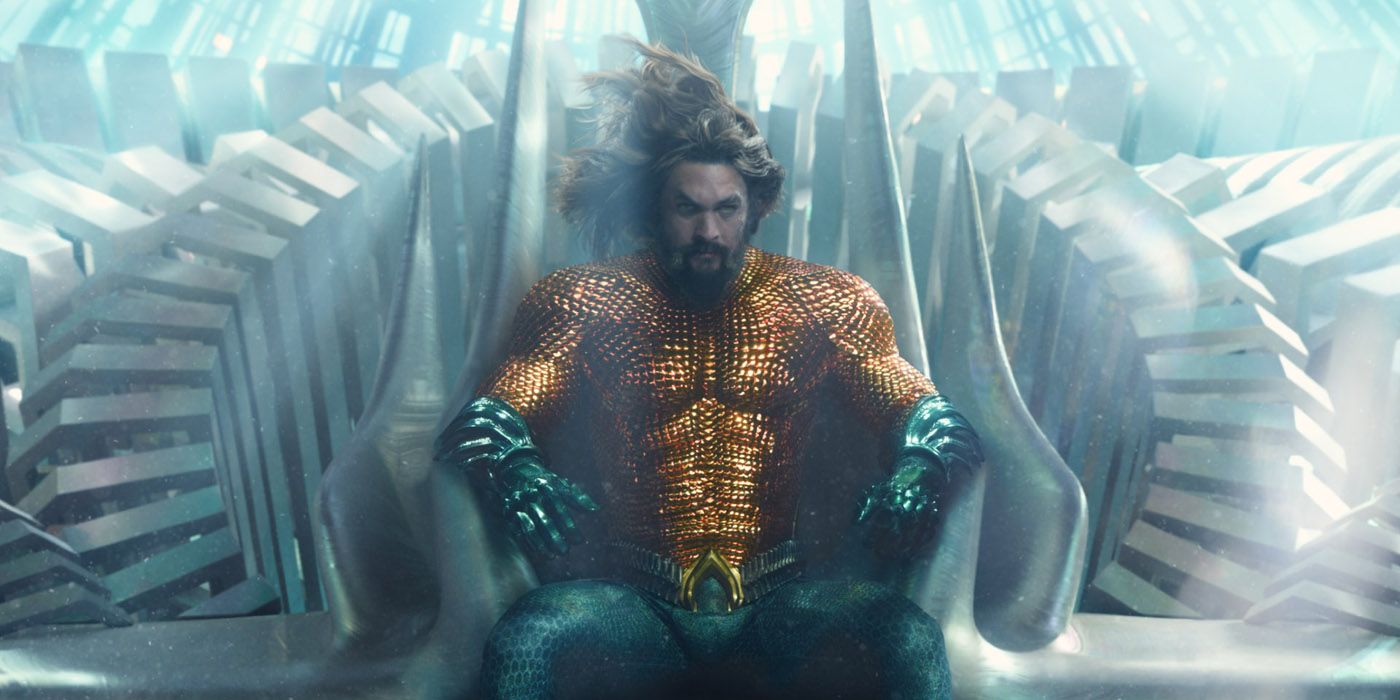 Aquaman sitting on his throne.