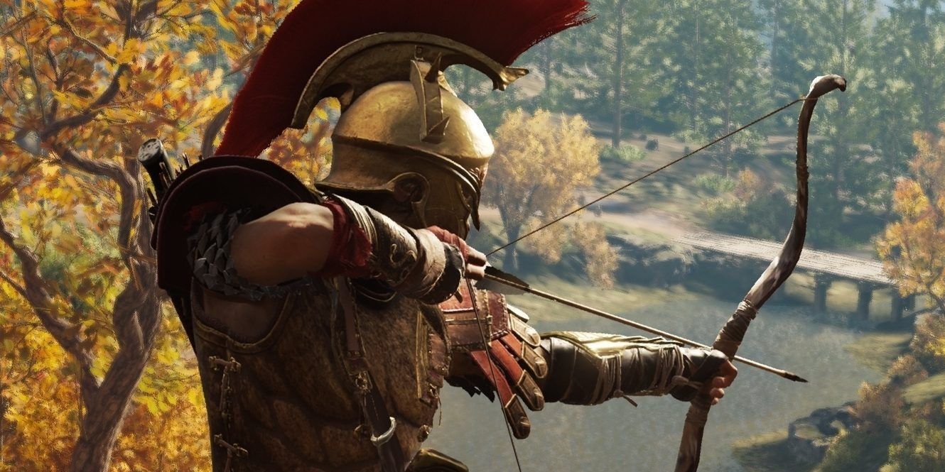 Alexios aiming an arrow in Assassin's Creed Odyssey