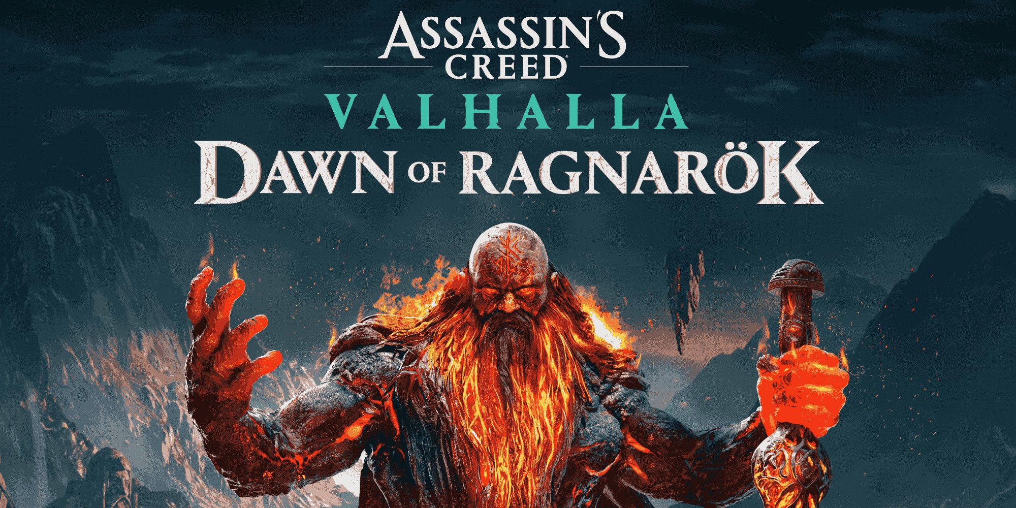 Assassin's Creed Valhalla Dawn of Ragnarok cover art showing a flaming figure.