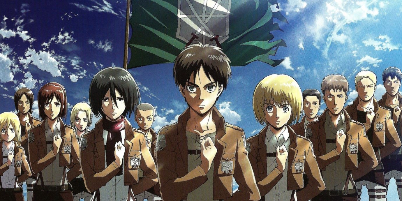 Characters salute in Attack on Titan