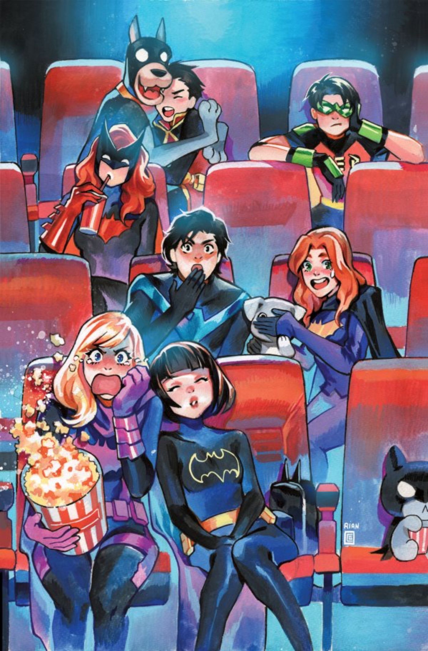Bat-Family Gets Together For Movie Night in Adorable Batgirls Cover Art