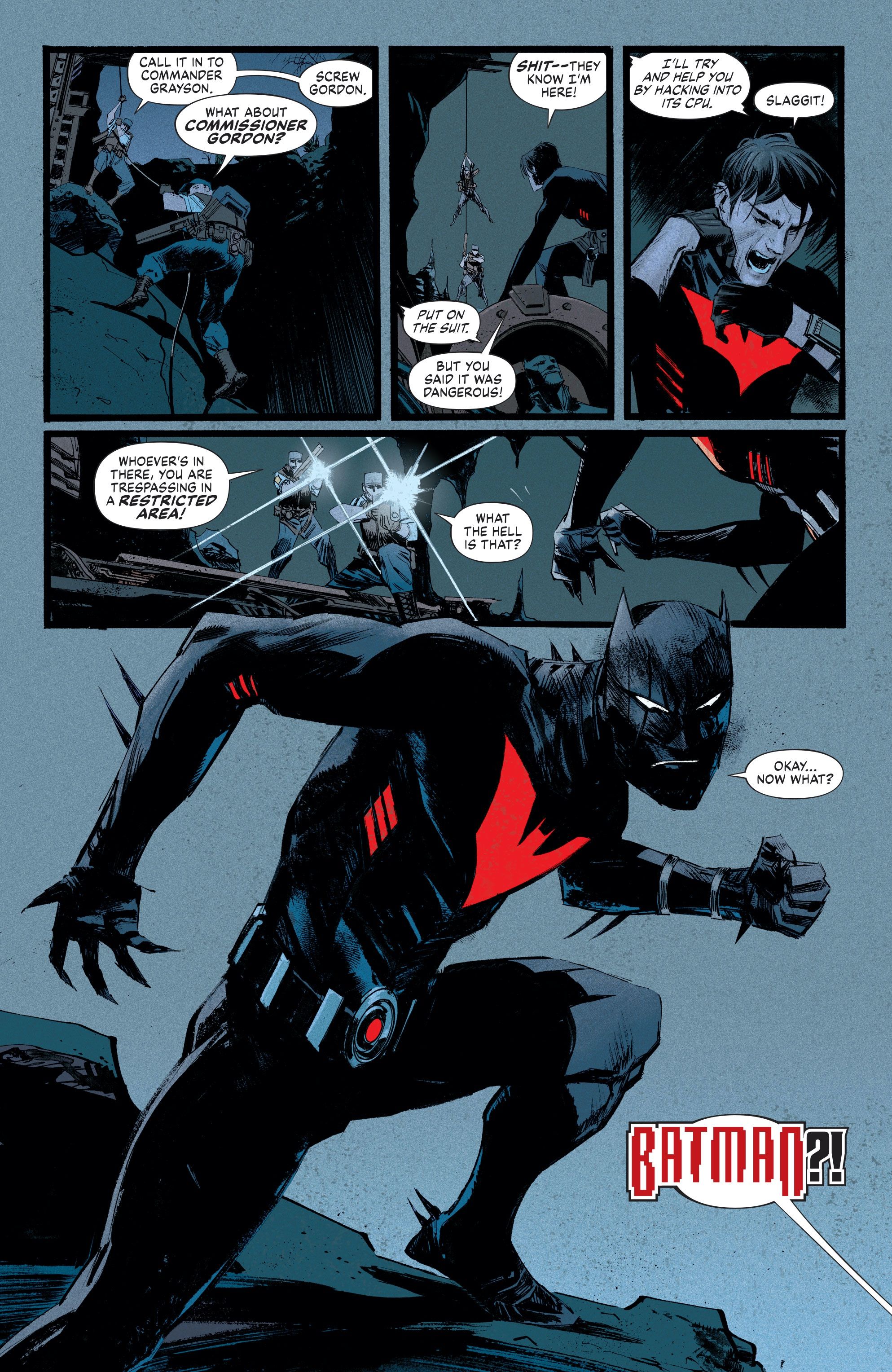 Terry McGinnis puts on the Batman Beyond suit