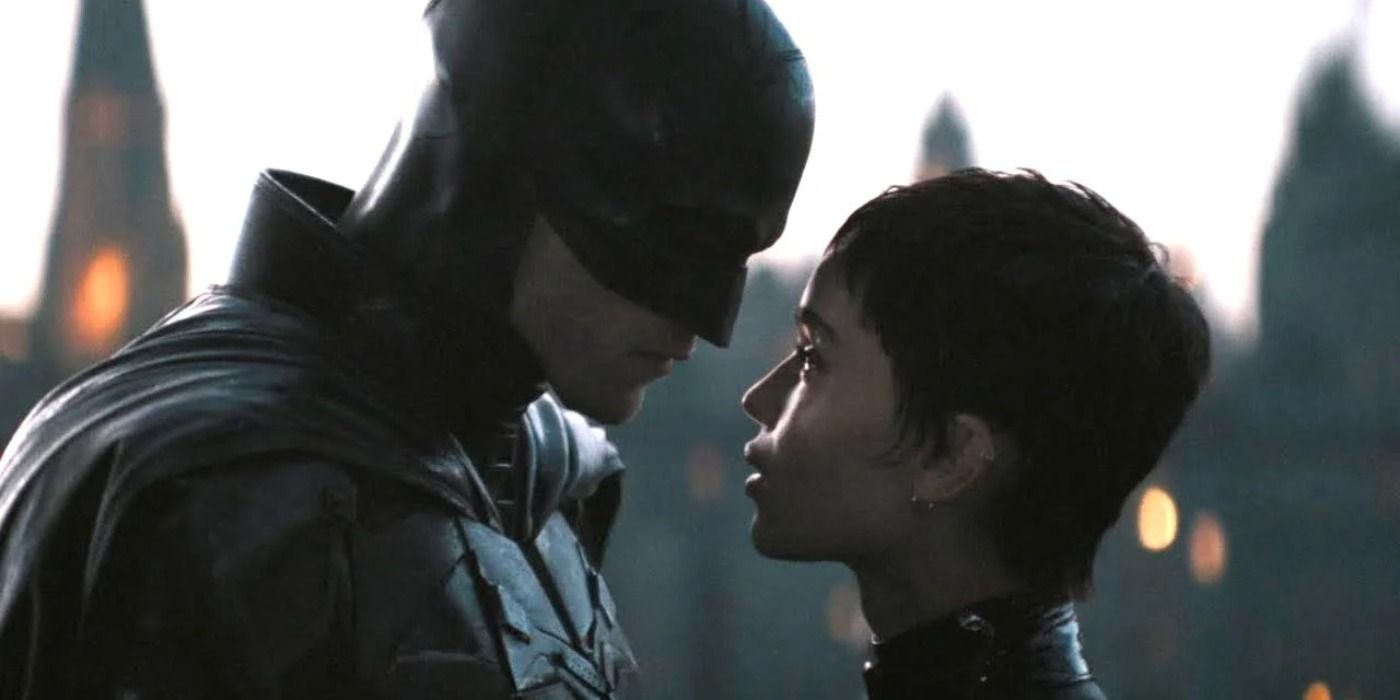Batman and Catwoman about to embrace in The Batman's finale