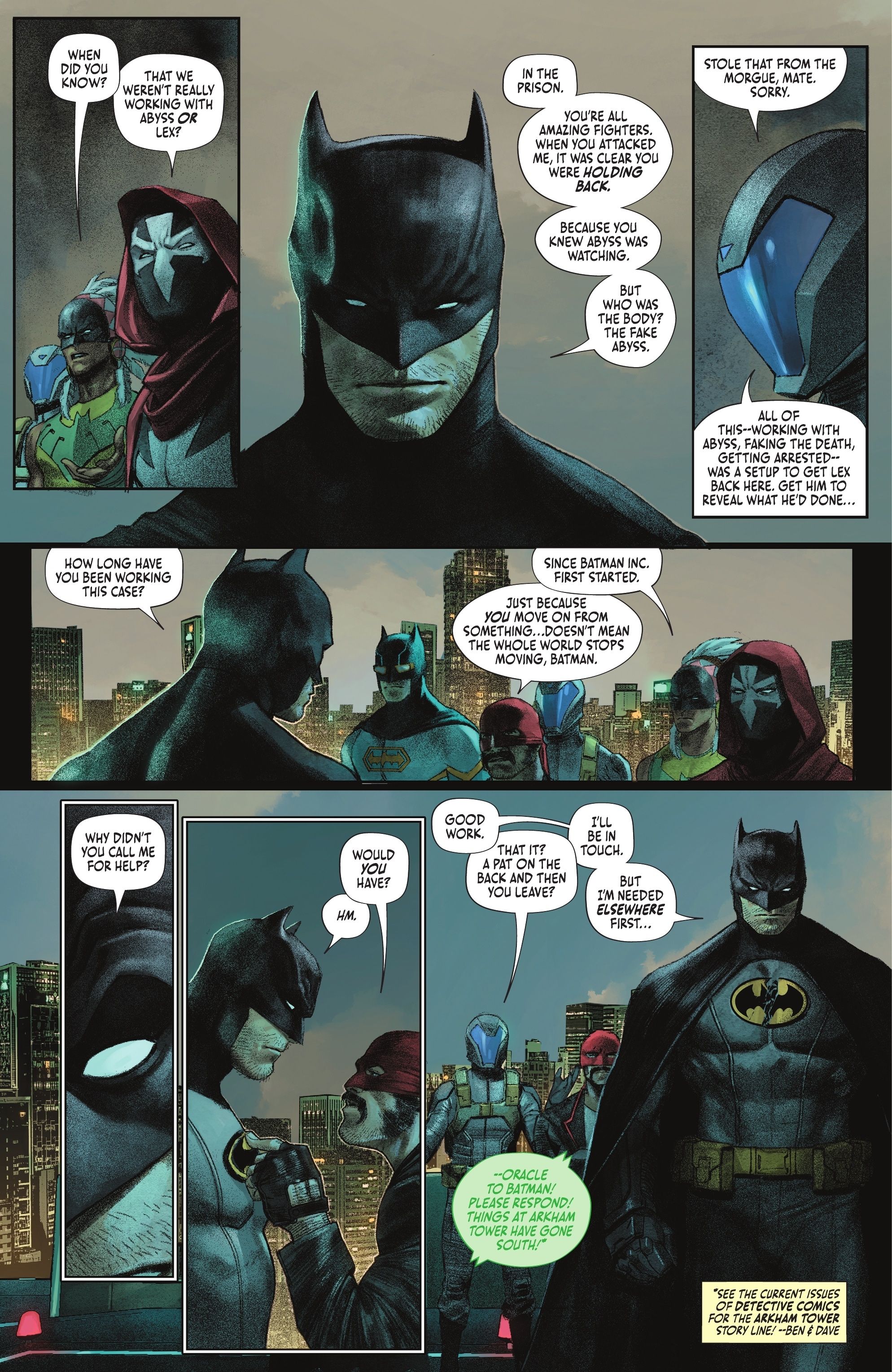 Batman talks to his old team--Batman Incorporated