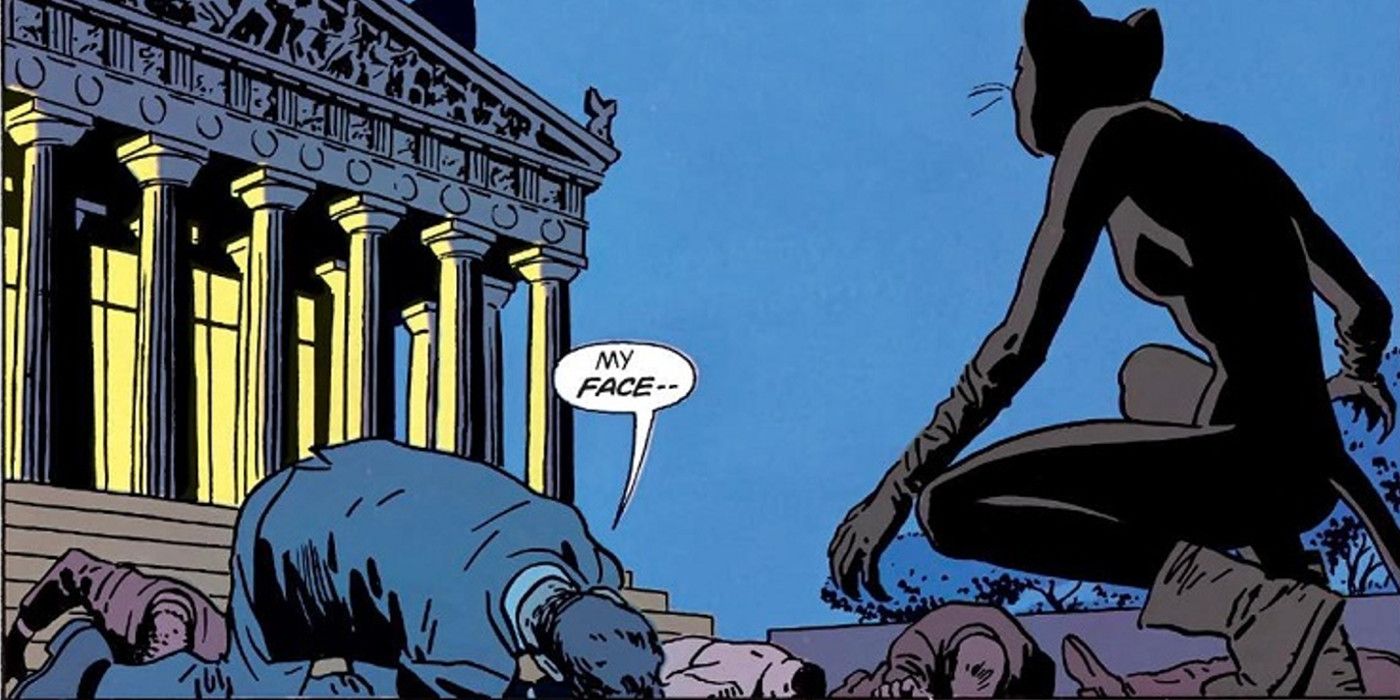 Catwoman scratches Falcone's face in Batman Year One comics.