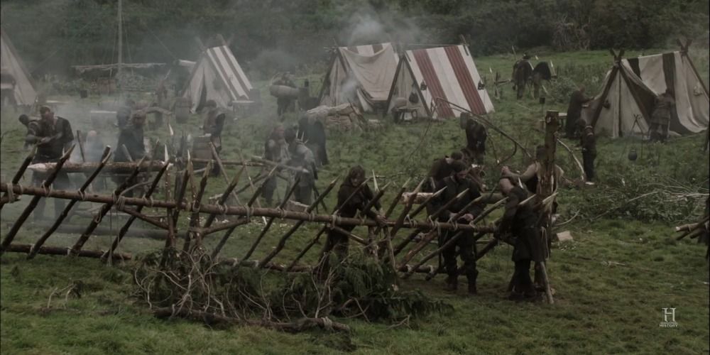 Viking forces defend themselves against Wessex forces in Battle Of The Tyne in Vikings