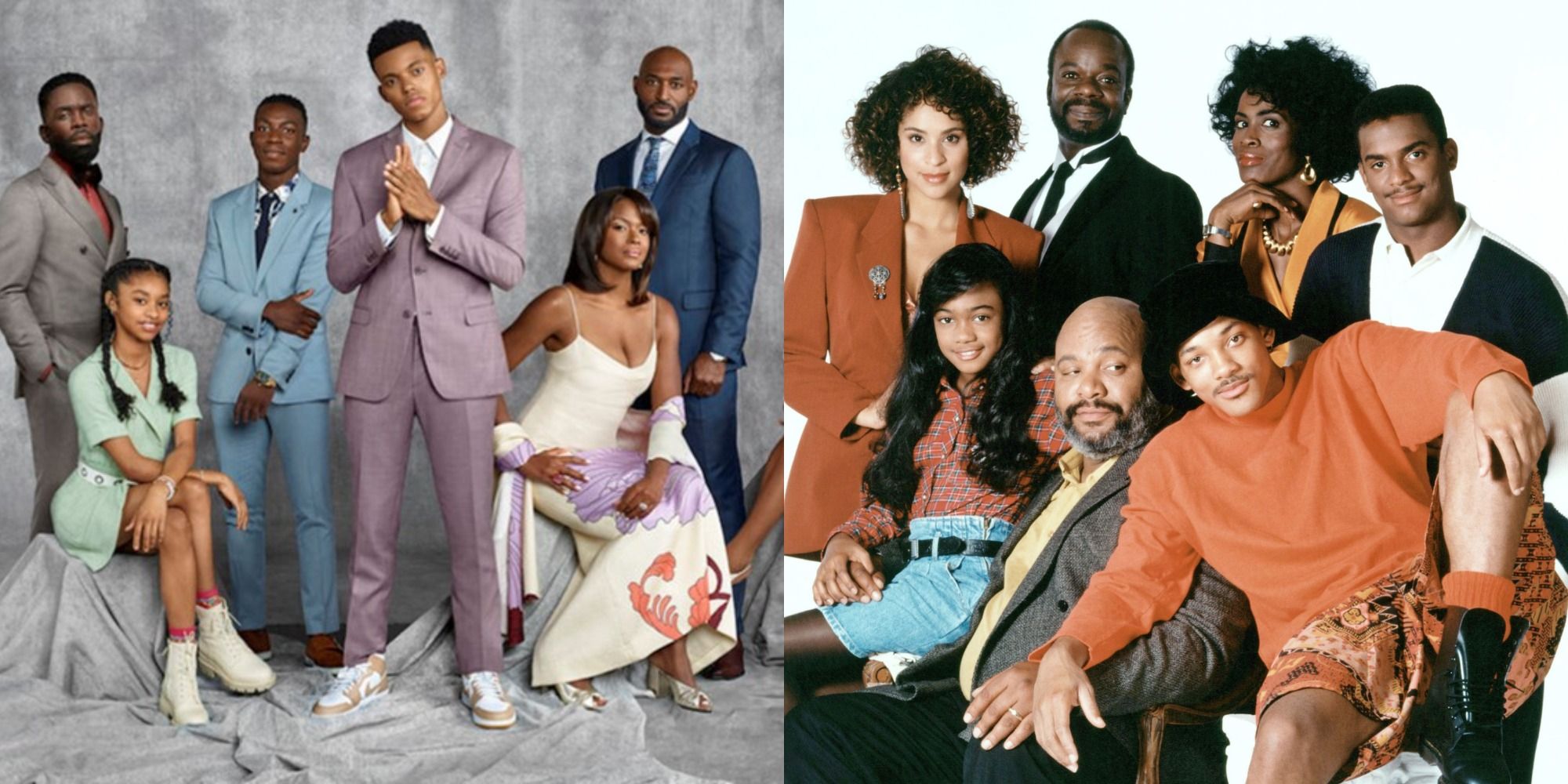 Split image showing the casts of Bel-Air and The Fresh Prince of Bel-Air