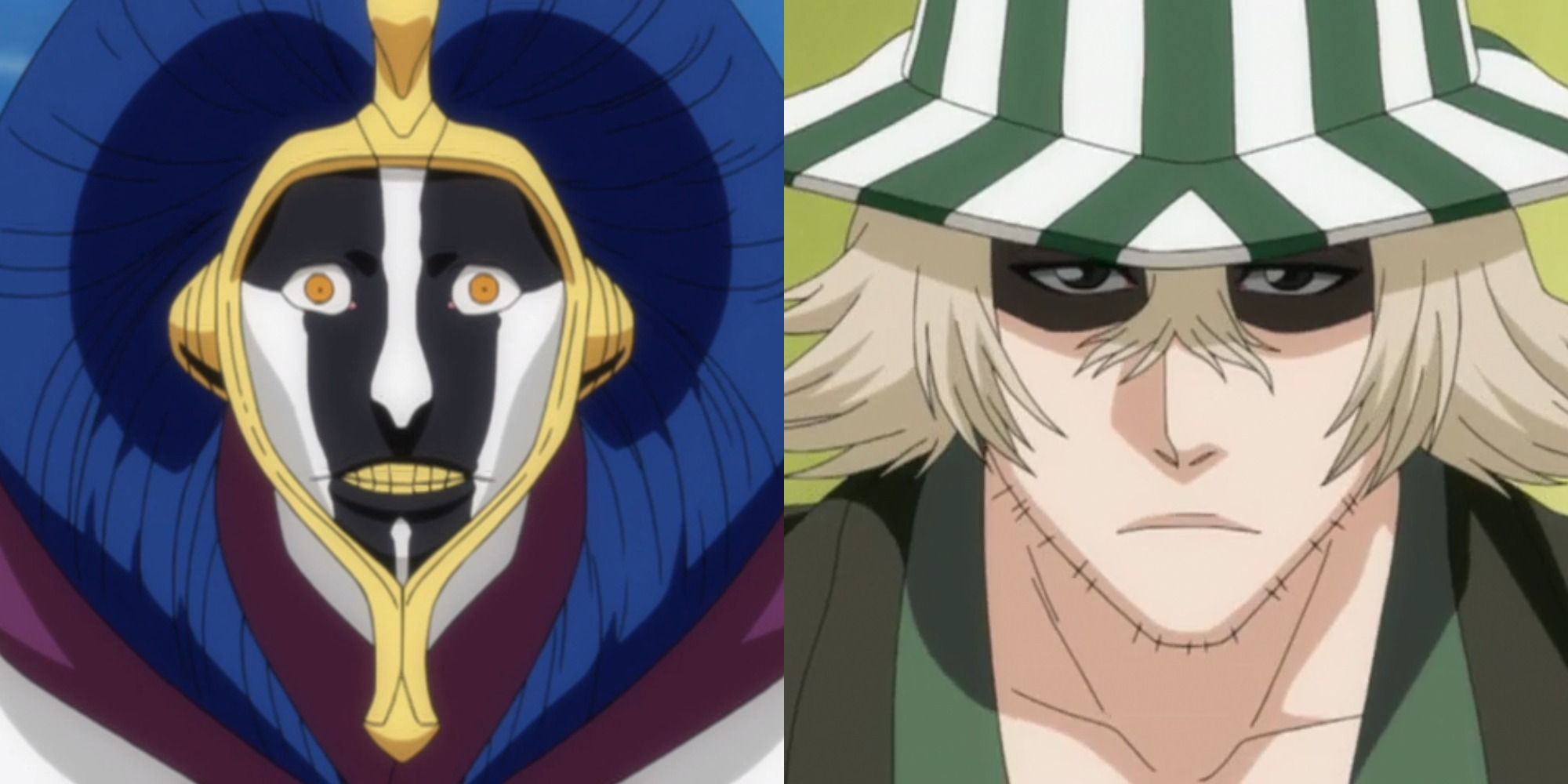 Split image showing Mayuri Kurotsachi and Mayuri Kurotsuchi in Bleach