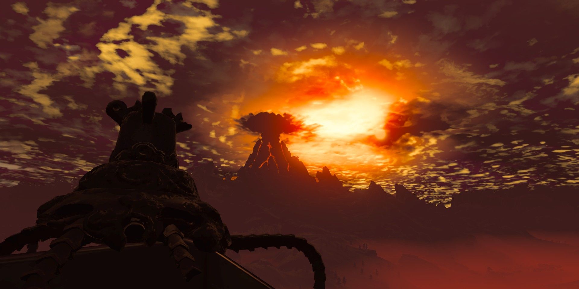Breath of the Wild Death Mountain with Gurdian in foreground