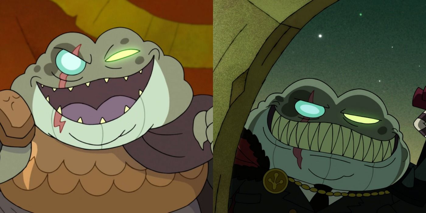Split Image of Captain Grime From Season 1 and Season 2 of Amphibia