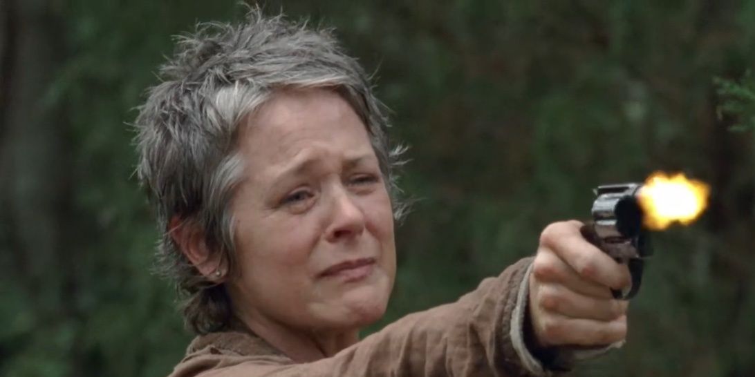 Carol shoots a gun in The Walking Dead