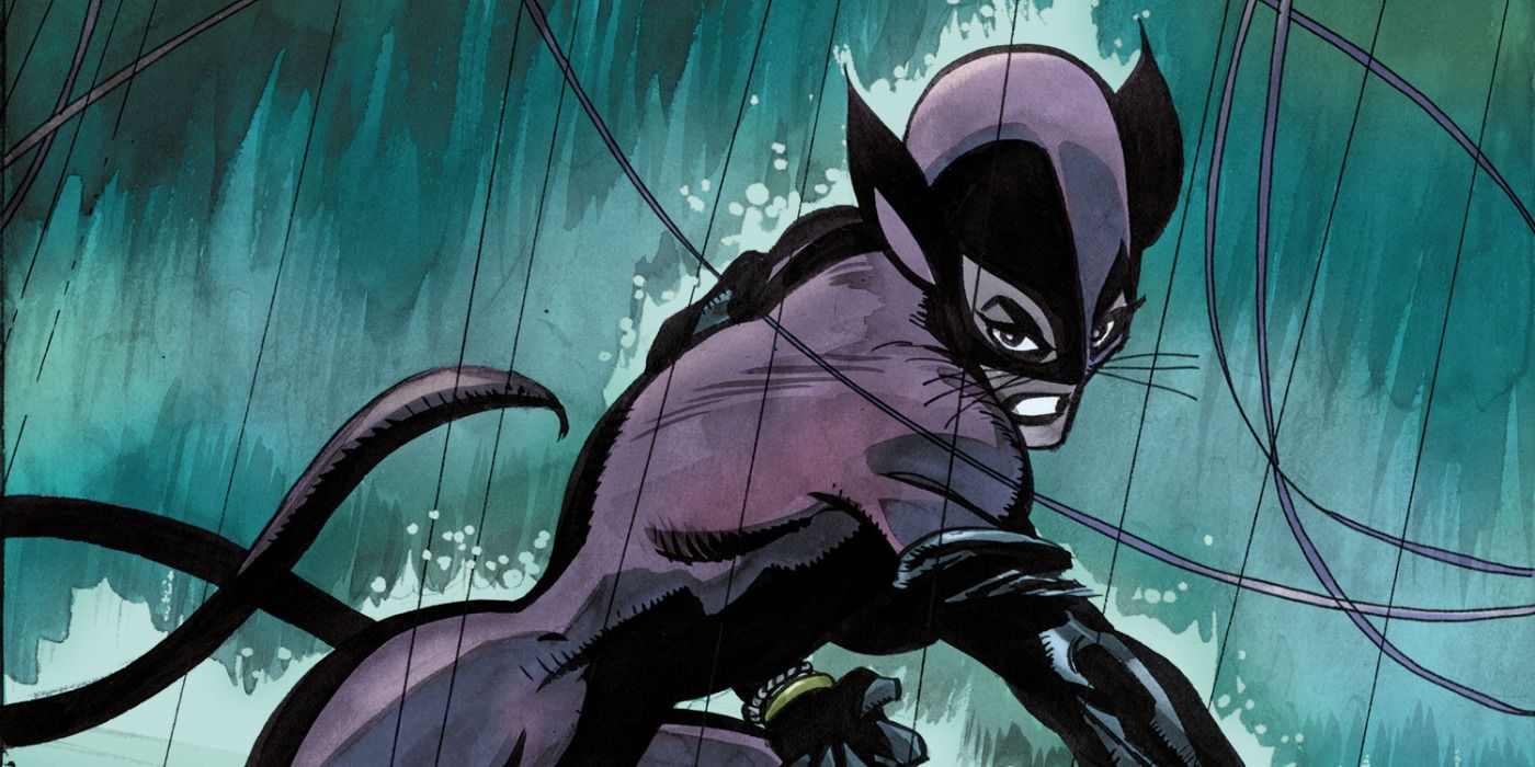 Catwoman fighting under the rain in When in Rome