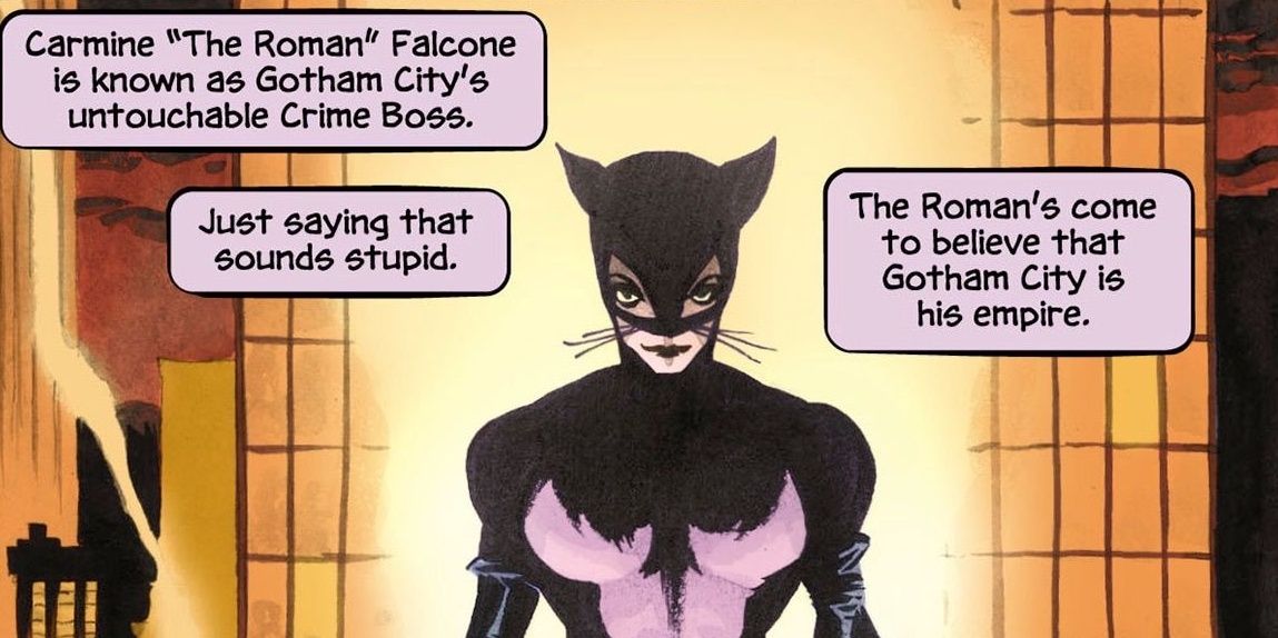 Catwoman in Catwoman finds out that Falcone is her father in When In Rome #1