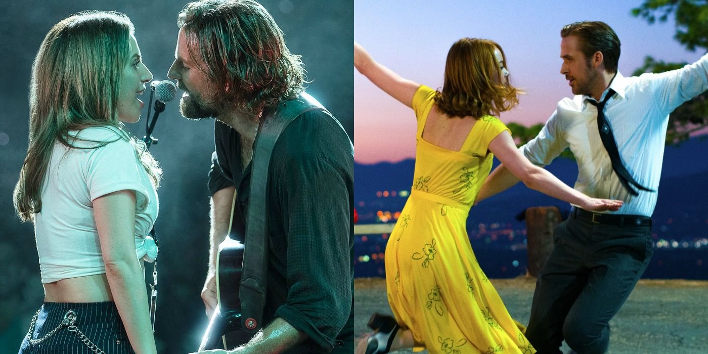 A split image showing characters from A Star is Born and La La Land.