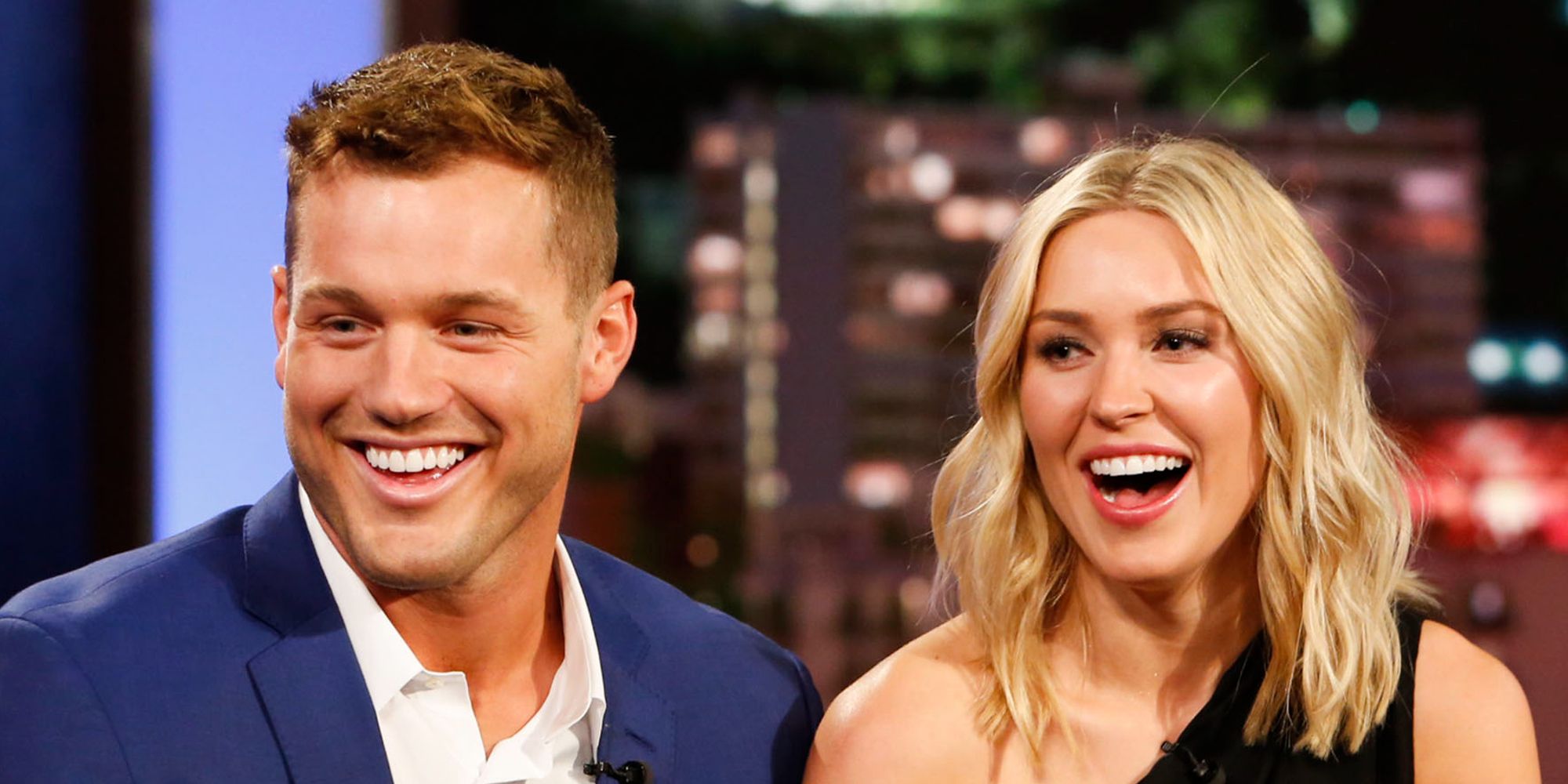 Colton Underwood and Cassie Randolph from The Bachelor season 23 during an interview on Jimmy Kimmel Live