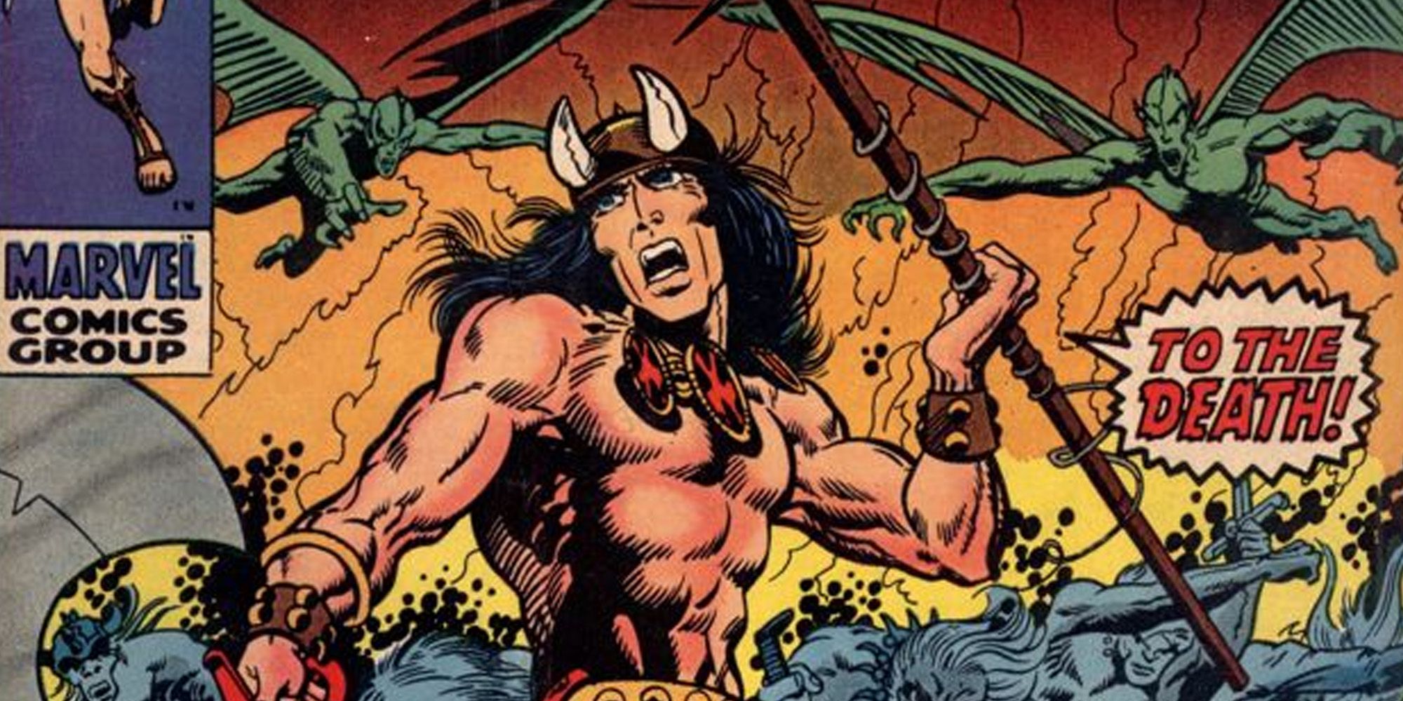 An image of Conan The Barbarian in battle in the Marvel Comics