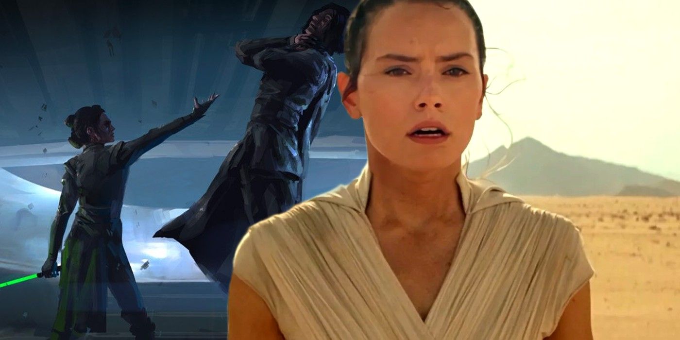 Daisy Ridley as Rey in Star Wars Rise of Skywalker and concept art