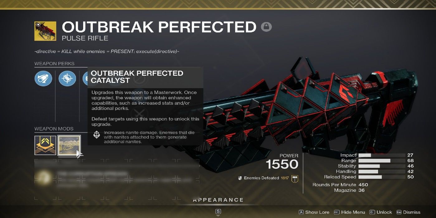  Outbreak Perfected Catalyst Destiny 2