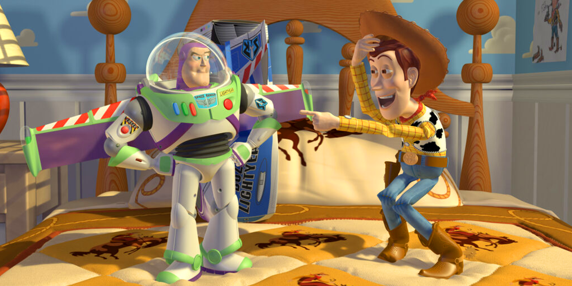 Toy Story Woody rindo de Buzz
