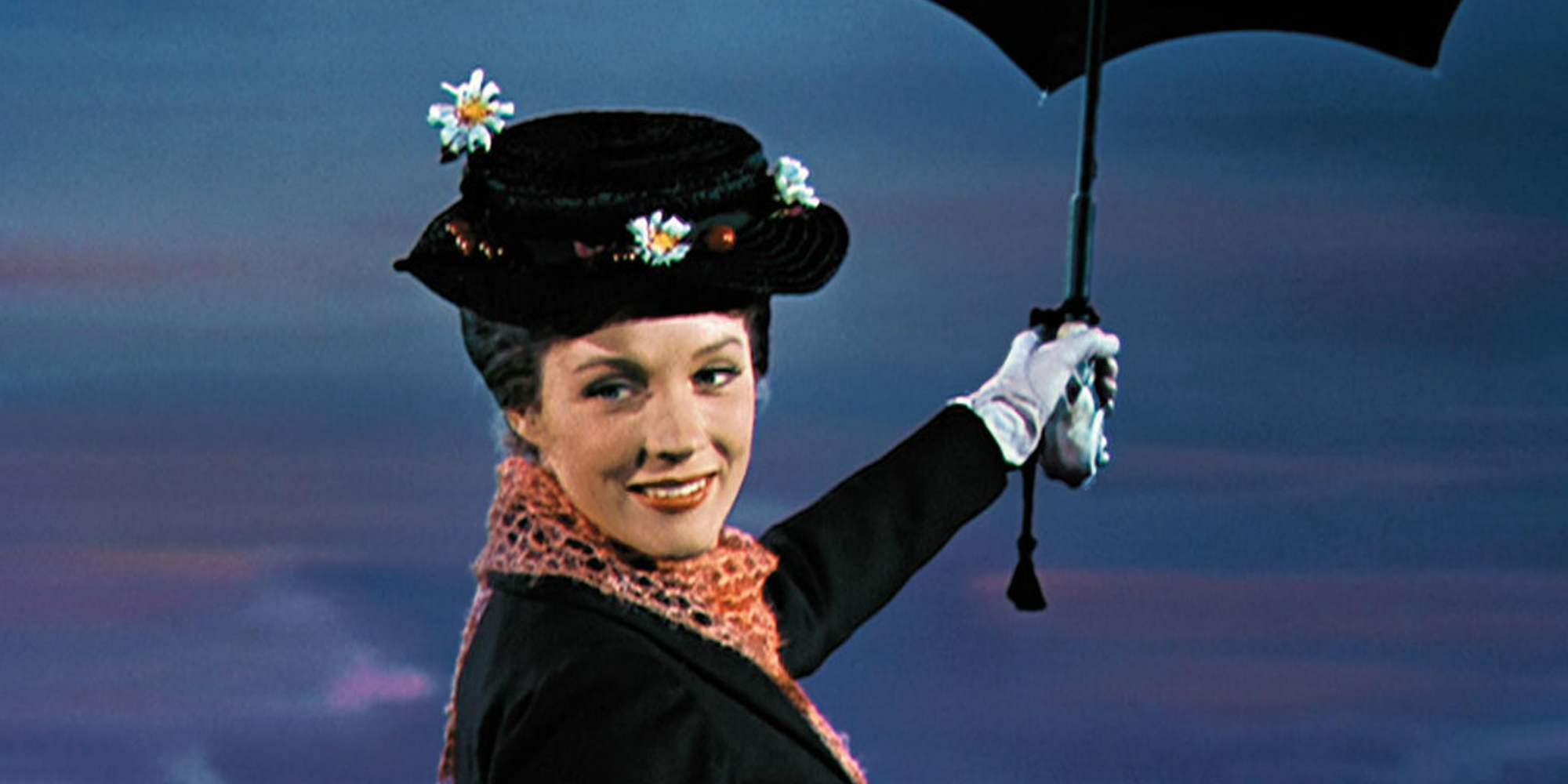 Mary Poppins com seu guarda-chuva.