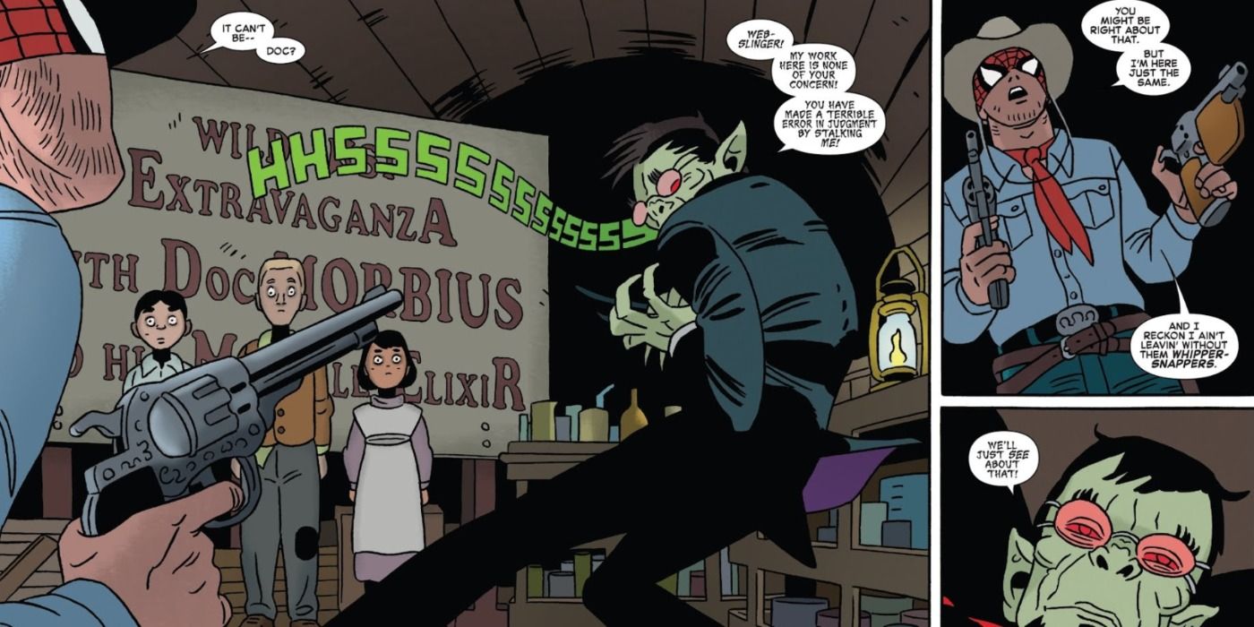 Doc Morbius fights the Web Slinger in Marvel Comics.