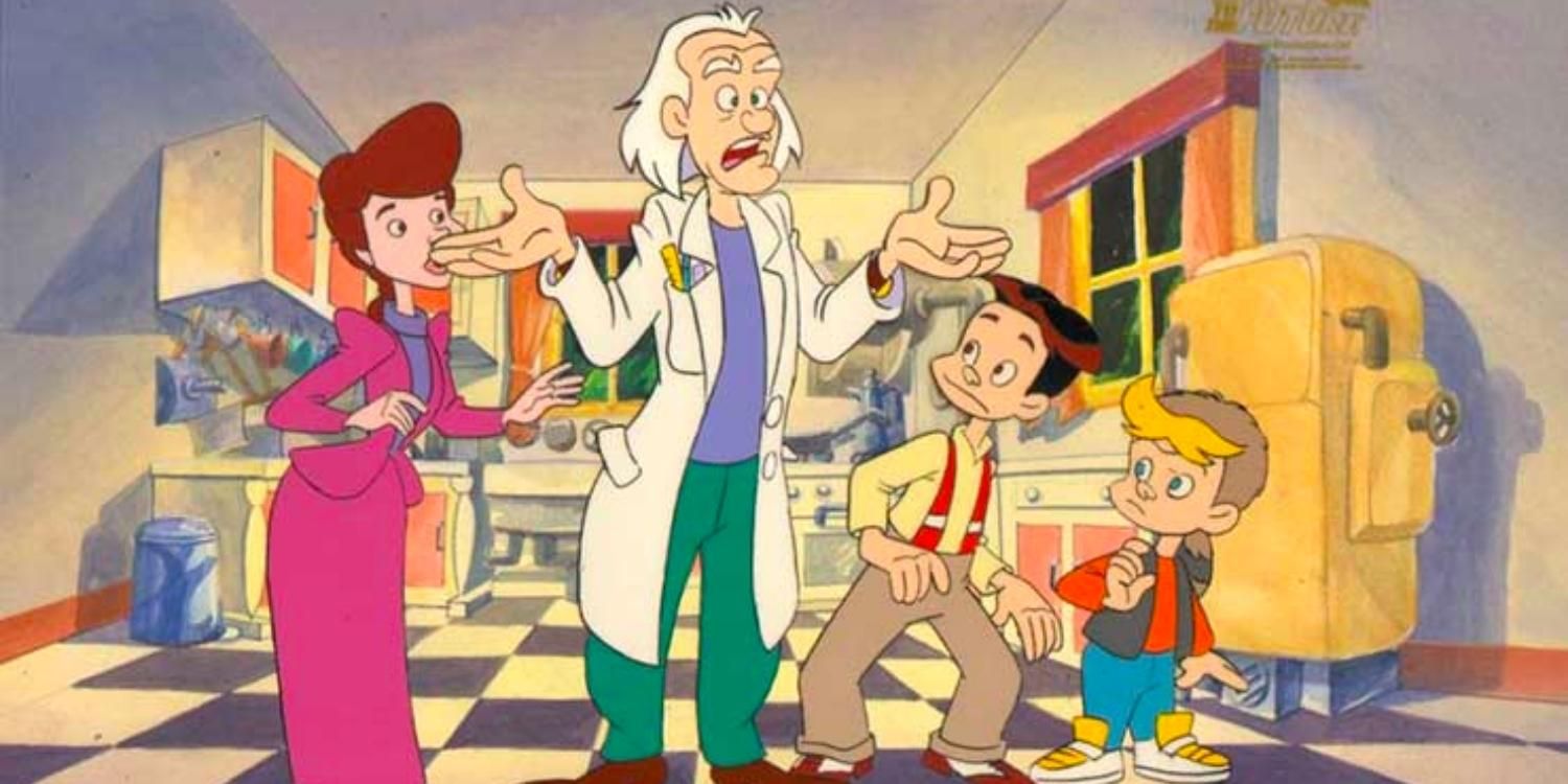 Doc with Clara and his kinds in the Back to the Future Cartoon