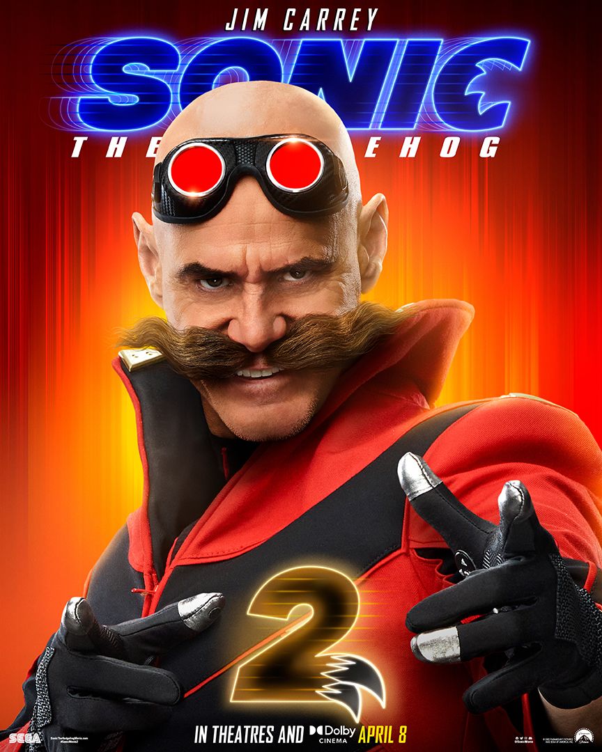 Jim Carrey as Doctor Robotnik in Sonic the Hedgehog 2 Poster. 
