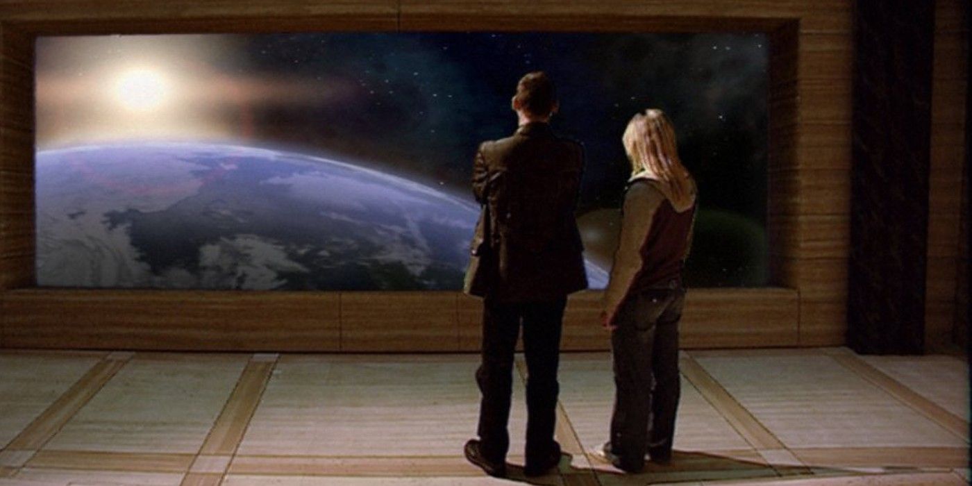The Doctor and Rose look at Earth in Doctor Who