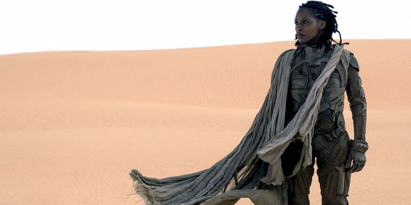 Fremen woman standing in the desert of Arrakis.
