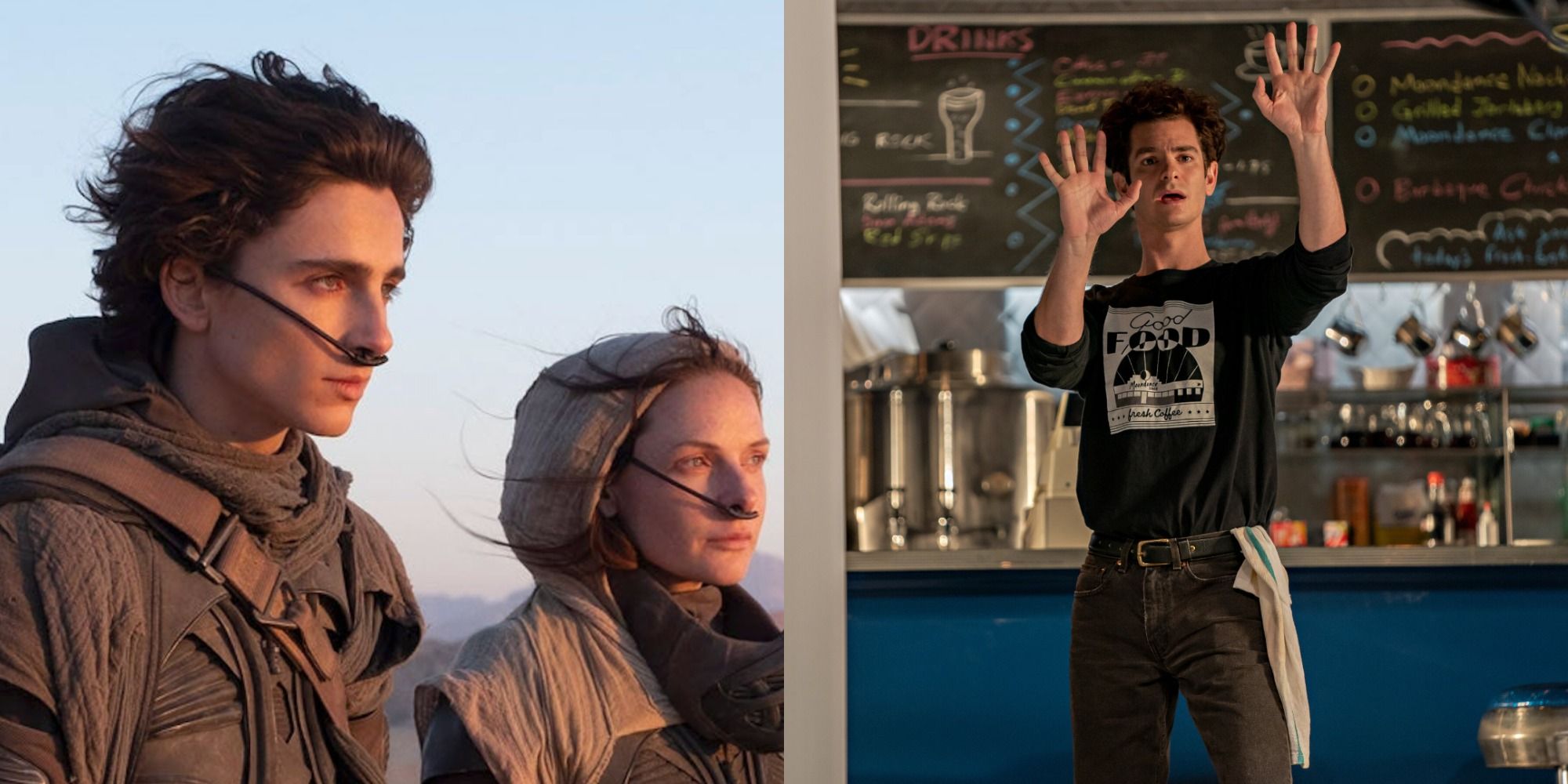 Split image showing characters from Dune and tick, tick&hellip; BOOM!