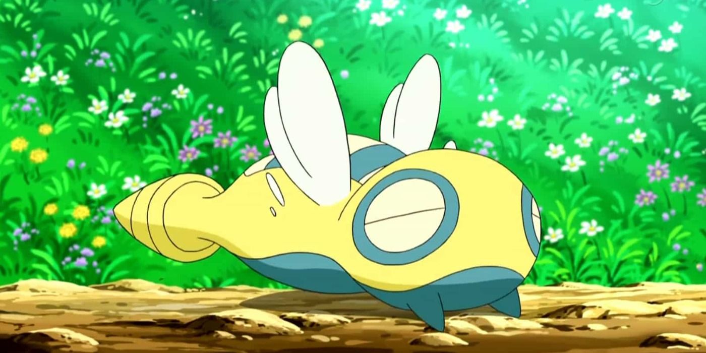 Dunsparce crawling on the ground in the Pokémon anime