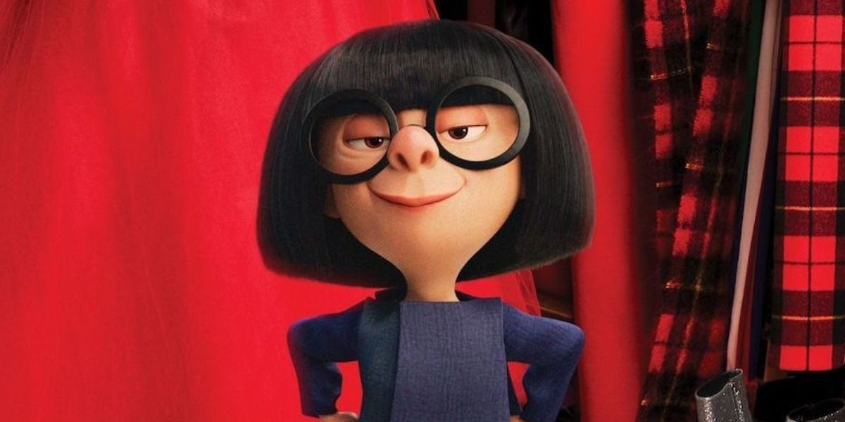 Edna Mode surrounded by fabric in The Incredibles 2.