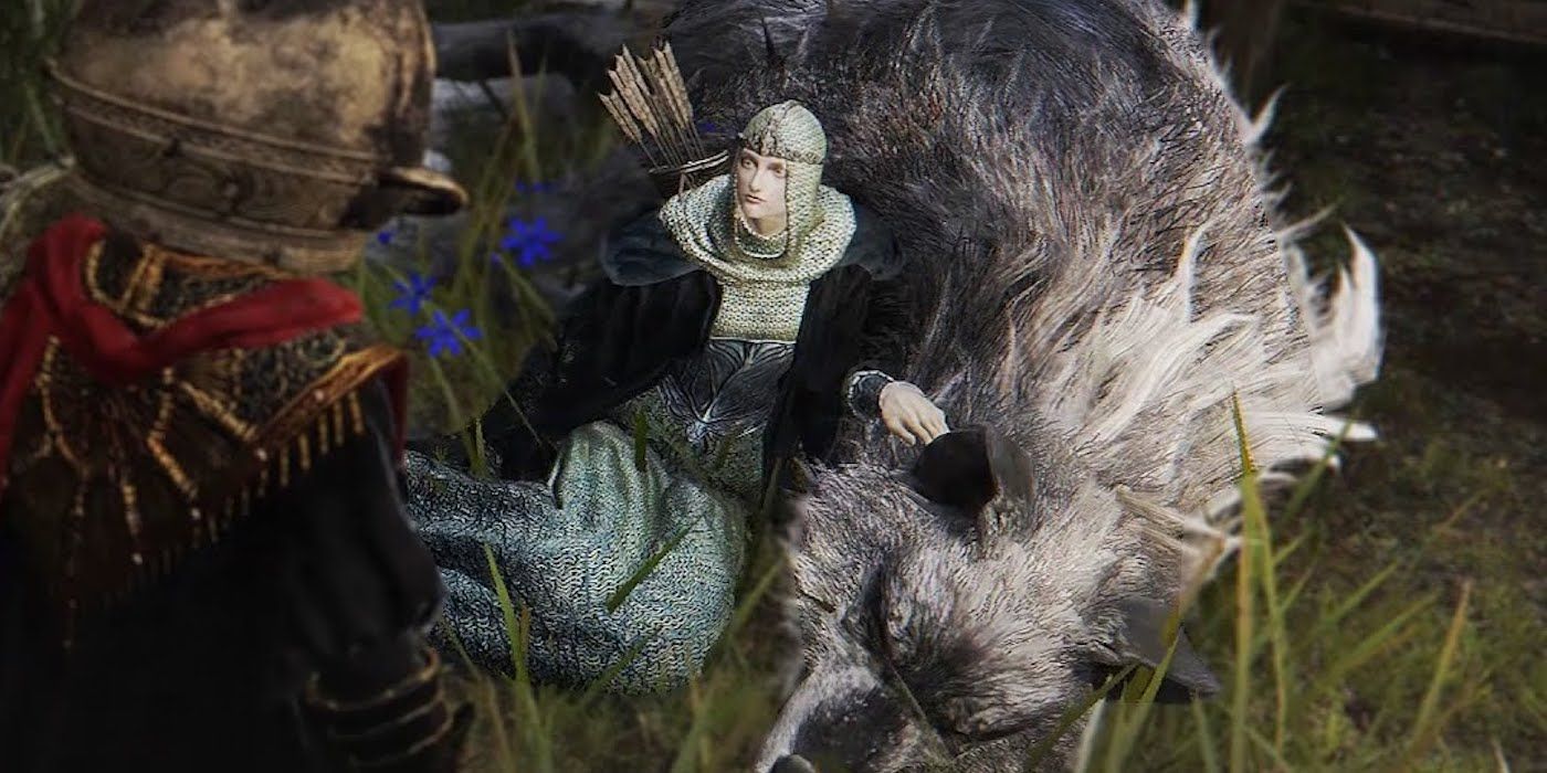 Elden Ring ally Latenna next to a wolf
