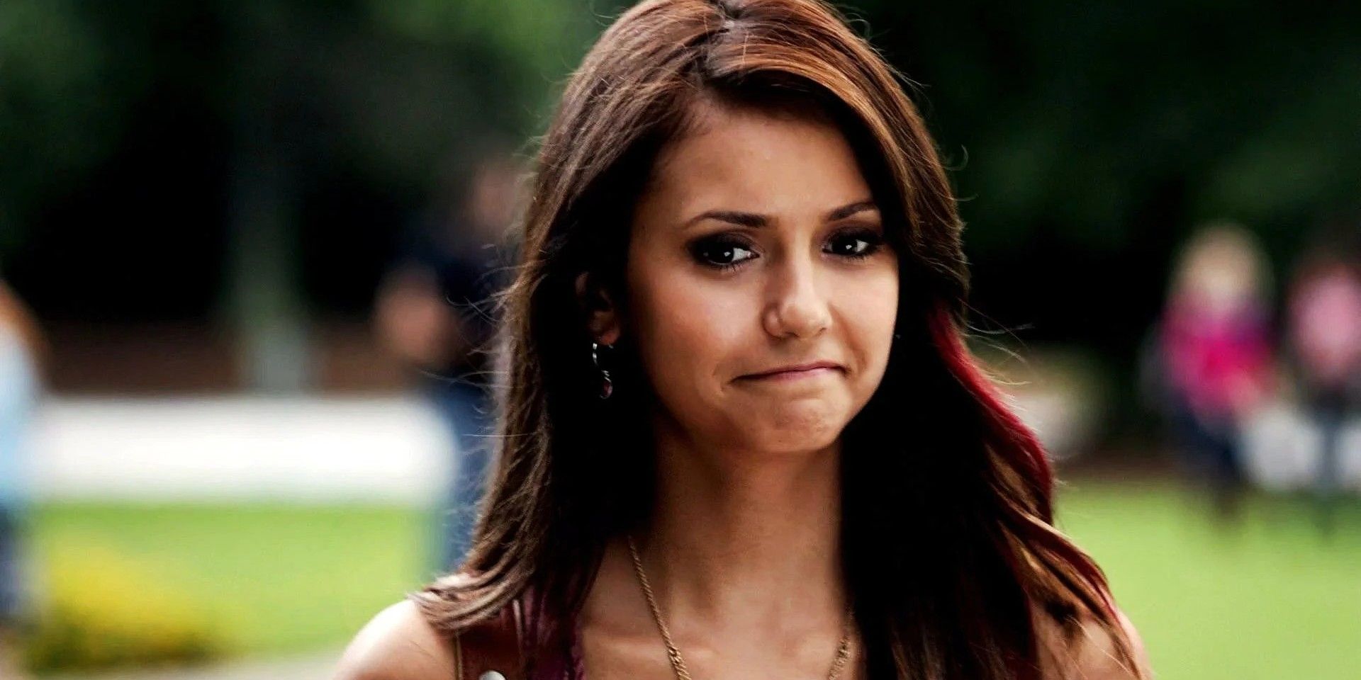 Elena Gilbert with a red streak in her hair on The Vampire Diaries