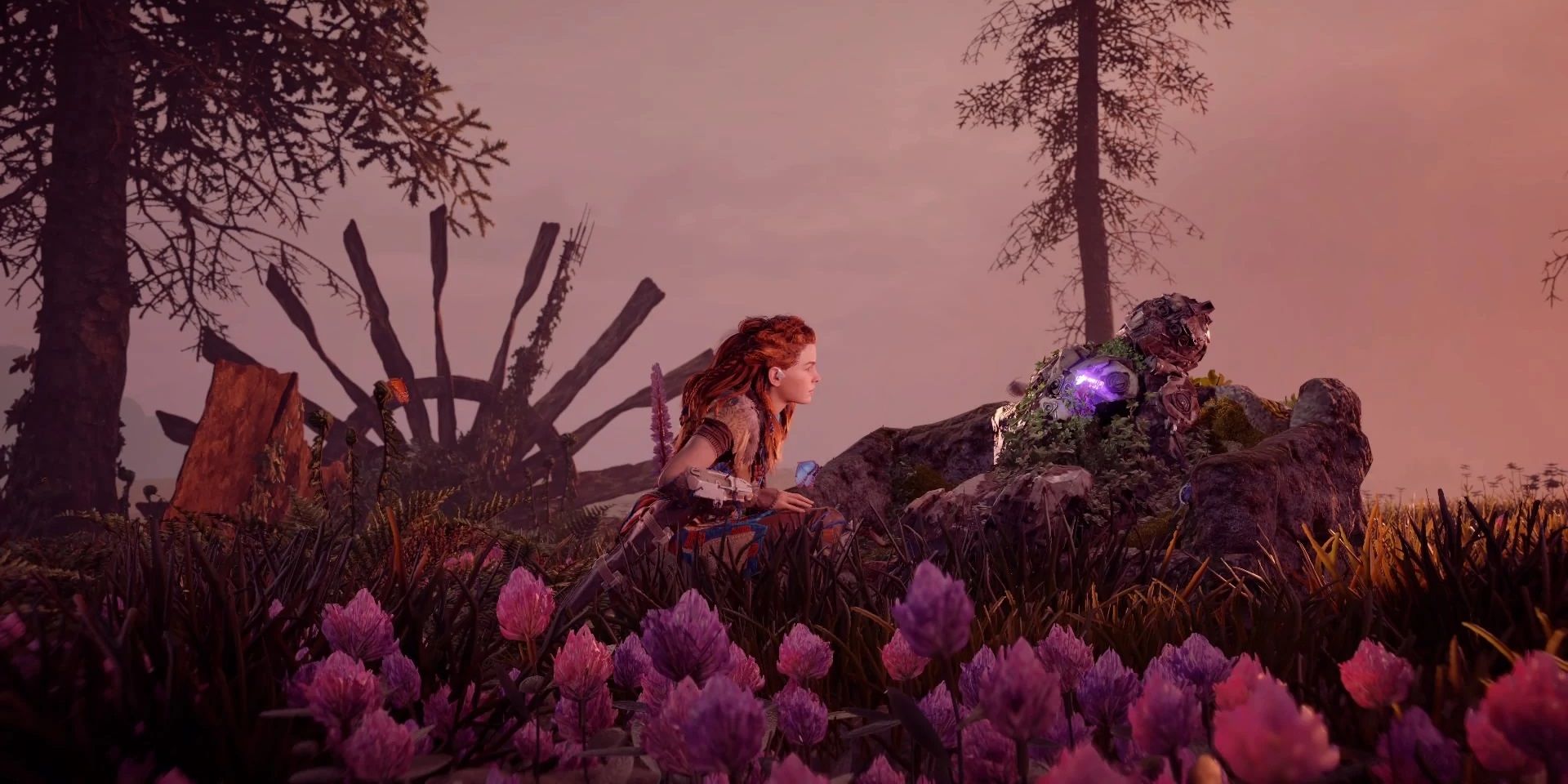 Aloy kneeling before the body of Elisabet Sobeck