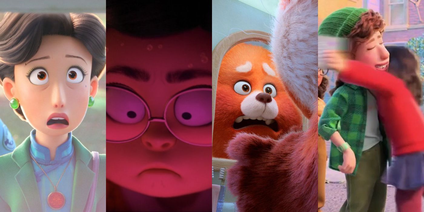 Four split images of the characters of Turning Red