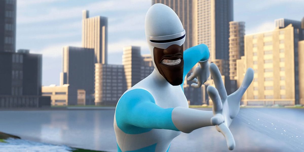 Frozone blasts ice from his hands in The Incredibles.